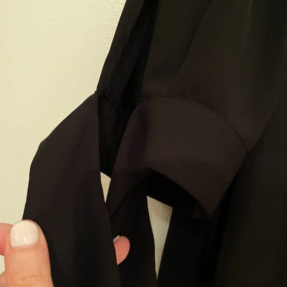 Talbots Black Loose Fitting Blouse - Tie Sleeves - XL. (Like New) - Picture 3 of 16